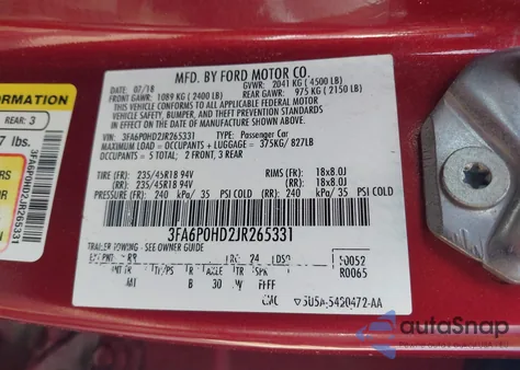 2018 Ford Fusion Se from USA, damaged, VIN 3FA6P0HD2JR265331